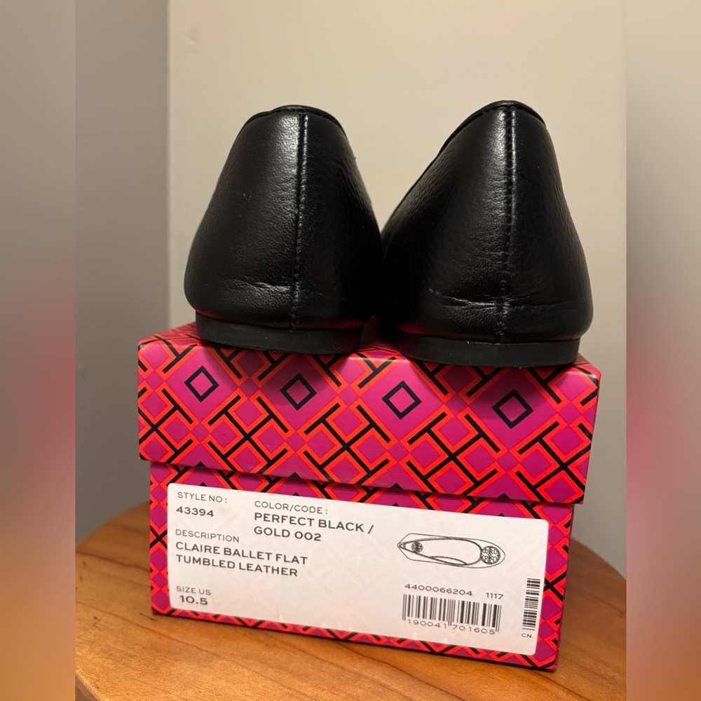 TORY BURCH Sz 10.5 Black / Gold Claire Ballet Flat EUC - Picture 8 of 12